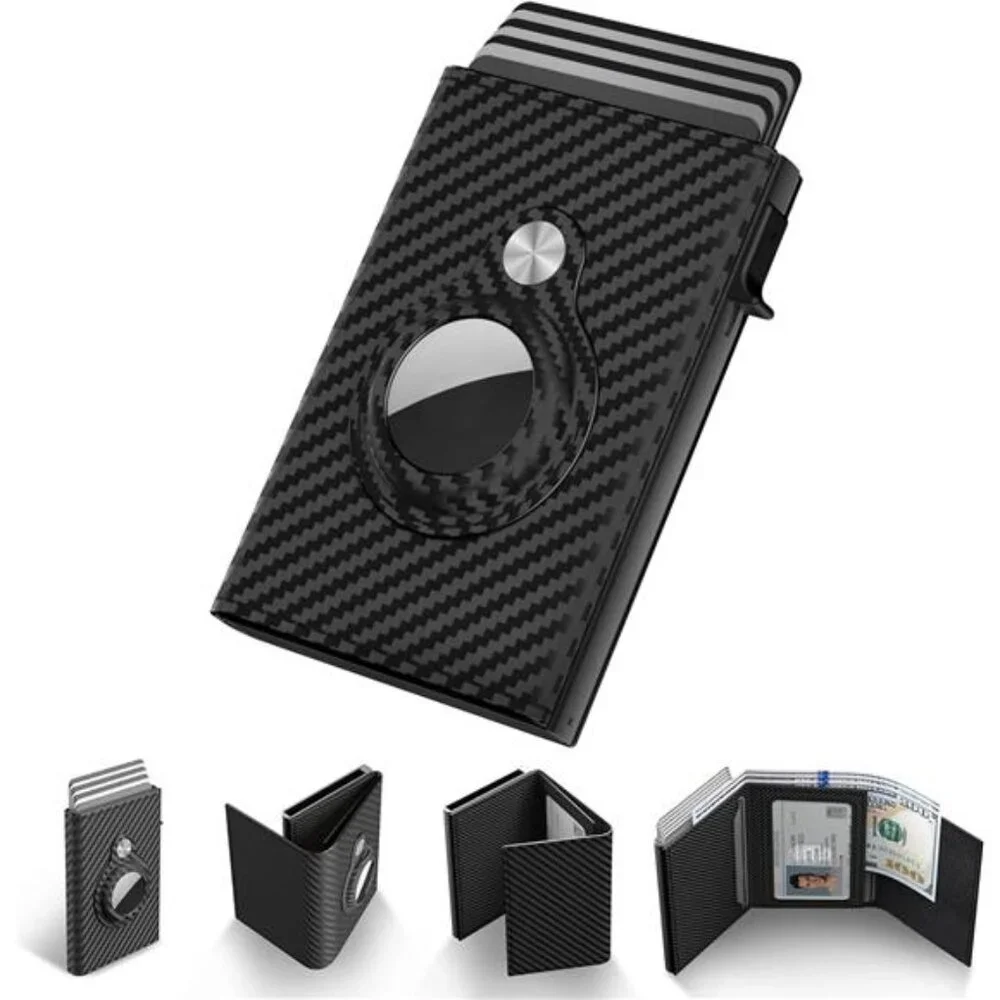 Mens Smart Wallet Card Holder for AirTag: Leather, Compatible with Apple Air